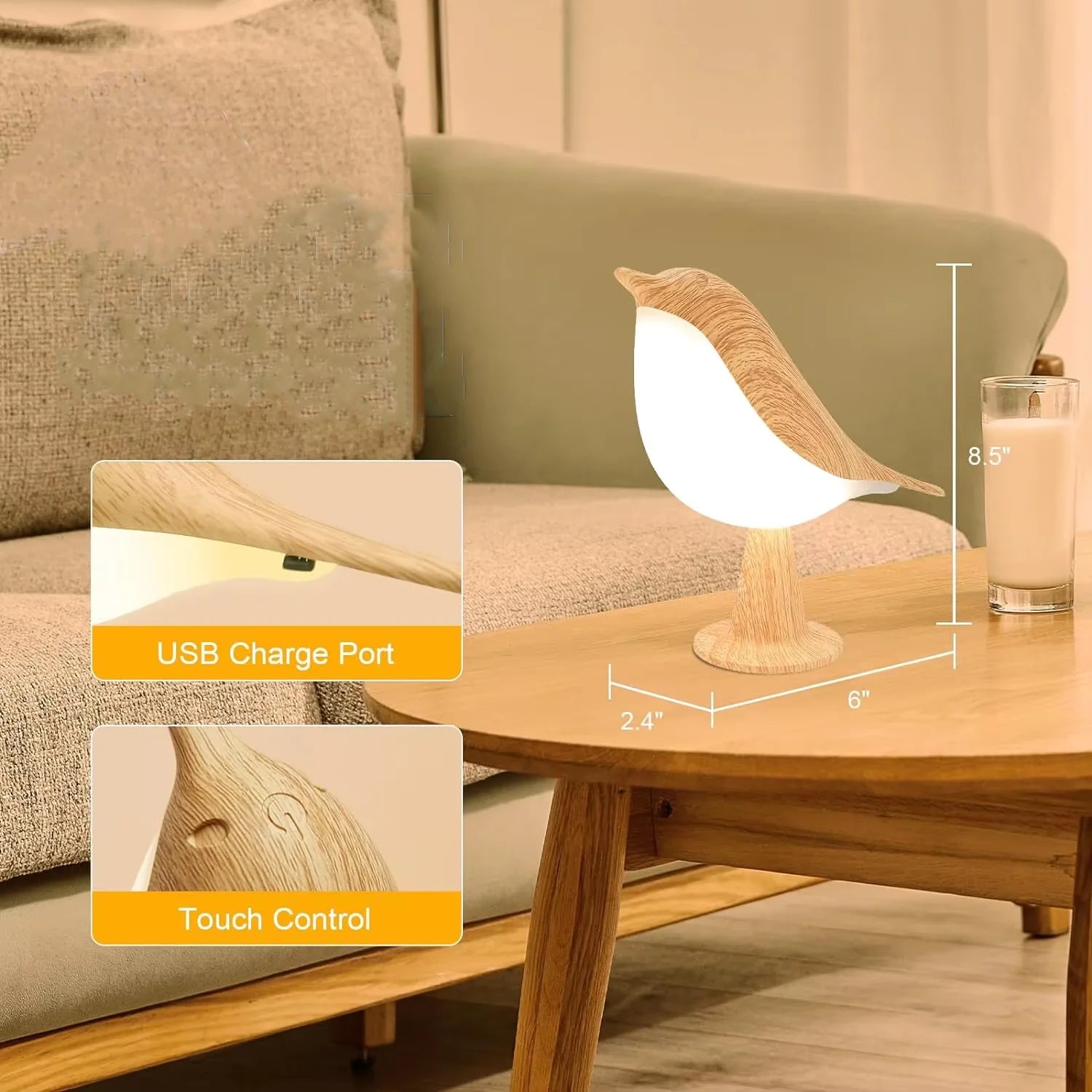Dimmable Touch-Control Bird Lamp