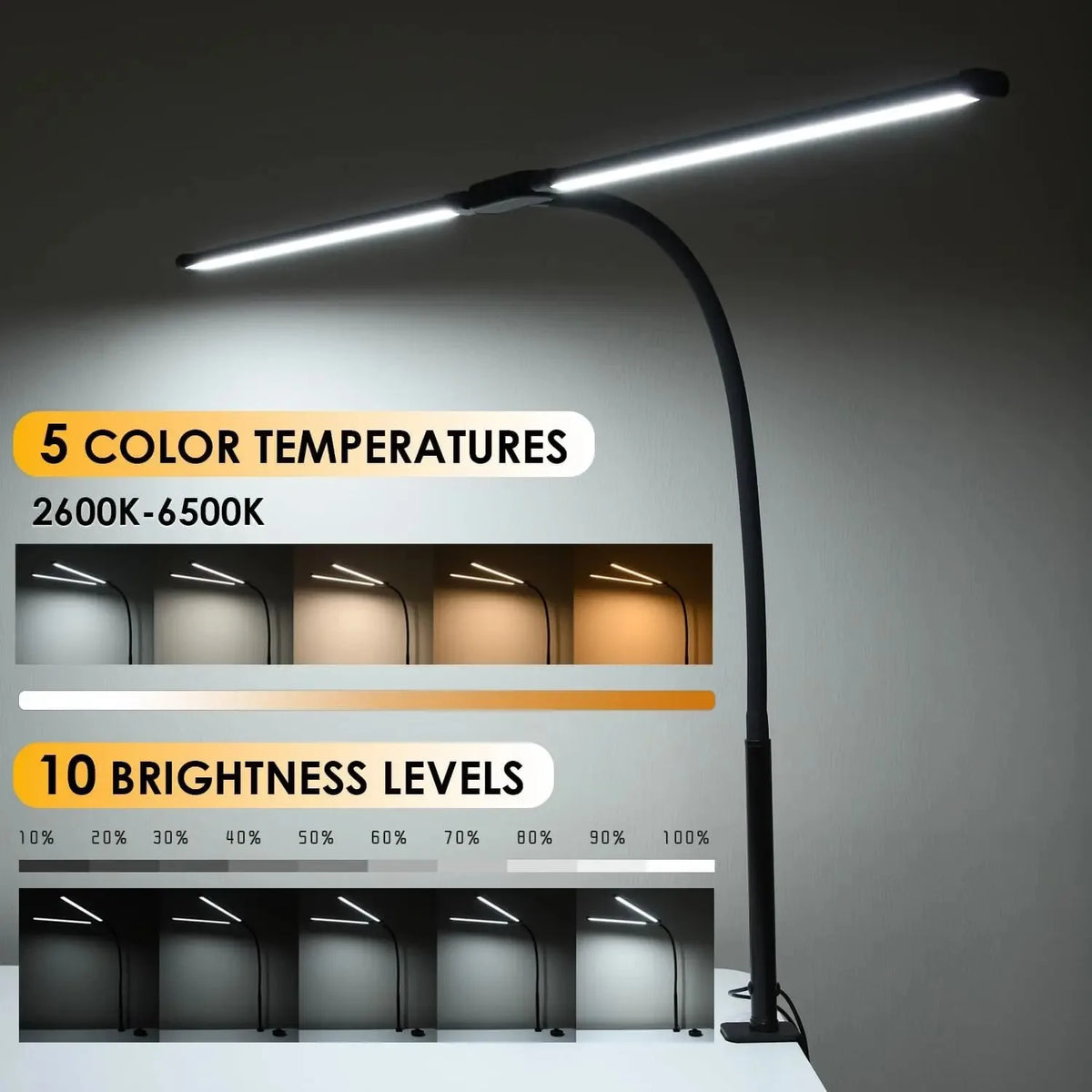 Dual-Head Clamp Monitor Desk Lamp