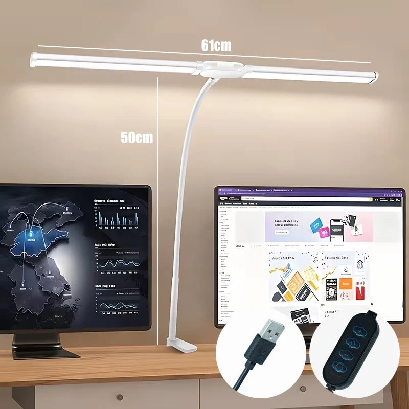 Dual-Head Clamp Monitor Desk Lamp
