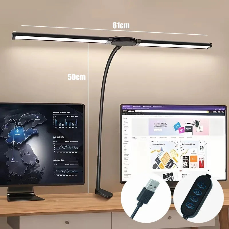 Dual-Head Clamp Monitor Desk Lamp